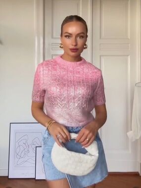 Zara Cable Knit Metallic Crop Sweater Pink M